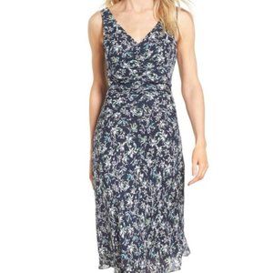 Classiques Entier Silk Blue Floral Ruched Detalil Strappy Sleeves Midi Dress 12